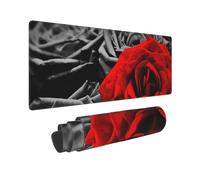BWCMFCWH Black White And Red Roses Full Width Single-Sided Printed Oversized Keyboard Pad For Office Games And Learning, Suitable For Desktop Computers And Laptops