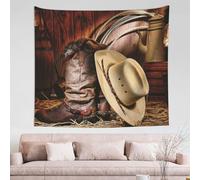 BWCMFCWH Cowboy Black Hat Western Boots Single Sided Printed Large-Sized (152x130cm) Wall Decoration Tapestrybreathableskin Friendlynatural Drapehigh Color Fastnessno Fading After Long-Term Use