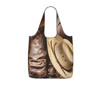 BWCMFCWH Cowboy Black Hat Western Bootsprinted Storage Shopping Bag, Lightweight And Durable, 25l Large Capacity, Reusable, Foldable, And Can Be Slung Diagonally