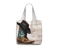 BWCMFCWH Cowboy Hat And Bootsprinted Storage Shopping Bag, Lightweight And Durable, 25l Large Capacity, Reusable, Foldable, And Can Be Slung Diagonally