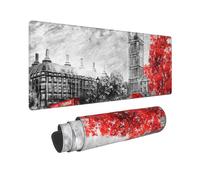 BWCMFCWH Red London Street Full Width Single-Sided Printed Oversized Keyboard Pad For Office Games And Learning, Suitable For Desktop Computers And Laptops