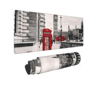 BWCMFCWH Red Phone Booth London Street Full Width Single-Sided Printed Oversized Keyboard Pad For Office Games And Learning, Suitable For Desktop Computers And Laptops