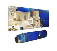 BWCMFCWH Santorini Greek Island Sea View Full Width Single-Sided Printed Oversized Keyboard Pad For Office Games And Learning, Suitable For Desktop Computers And Laptops
