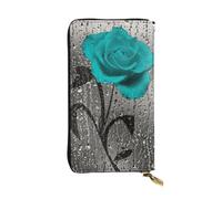 BWCMFCWH Teal Gray Rose Flowerfull Width Double-Sided Printed Long Wallet is Essential for Business Trips and Travel, Portable and Easy to Store in One
