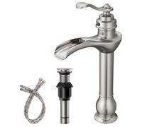 BWE Commercial Single Handle One Hole Waterfall Bathroom Vessel Sink Faucet Deck Mount Brushed Nickel Finish