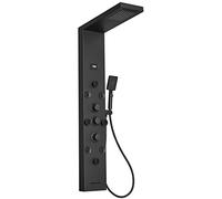 BWE Shower Panel Rainfall Waterfall with Handheld Shower Matte Black 6 IN 1 Stainless Steel Shower Tower Panel System Massage Body Jets with Tub Spout Water Temperature Display Wall Mount