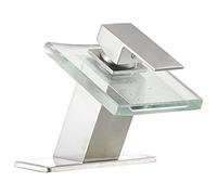 BWE Waterfall Bathroom Faucet Brushed Nickel Glass Spout Bathtub Sink Faucets with Supply Lines Single Handle Single Hole Modern Lavatory Vanity Bath Mixer Tap