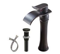 BWE Waterfall Spout Single Handle Bathroom Sink Vessel Faucet Basin Mixer Tap, ORB Oil Rubbed Bronze Lavatory Faucets Tall Body