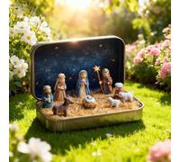 BWEFBY Mini Christmas Nativity Set In Tin Box, Portable Nativity Scene Decoration Set, Mini Holy Family & Baby Jesus Figurines, Religious Christmas Decoration Gift For Family