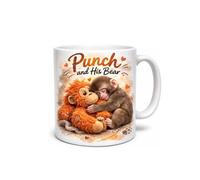 BWEFBY Punch and His Bear Mug, Cute Monkey with Orangutan Teddy Design, 11oz Ceramic Coffee Cup, Cute Monkey Cup Gift for Family, Friend and Animal Lover