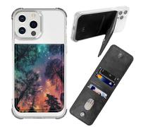 BWEGRHE Adhesive Phone Sleeve, Wallet Stick On Phone PU Leather Credit ID Card Holder RFID Blocking Universally Pocket Cover, Little Wallet Design for Most Smartphones, Sky Forest