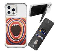 BWEGRHE Adhesive Phone Sleeve, Wallet Stick On Phone PU Leather Credit ID Card Holder RFID Blocking Universally Pocket Cover, Little Wallet Design for Most Smartphones, Big Mouth