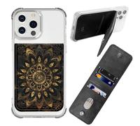 BWEGRHE Adhesive Phone Sleeve, Wallet Stick On Phone PU Leather Credit ID Card Holder RFID Blocking Universally Pocket Cover, Little Wallet Design for Most Smartphones, Retro Mandalas