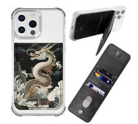 BWEGRHE Adhesive Phone Sleeve, Wallet Stick On Phone PU Leather Credit ID Card Holder RFID Blocking Universally Pocket Cover, Little Wallet Design for Most Smartphones, Dragon Sky