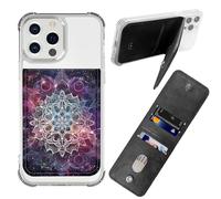 BWEGRHE Adhesive Phone Sleeve, Wallet Stick On Phone PU Leather Credit ID Card Holder RFID Blocking Universally Pocket Cover, Little Wallet Design for Most Smartphones, Mandalas Art