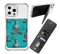 BWEGRHE Adhesive Phone Sleeve, Wallet Stick On Phone PU Leather Credit ID Card Holder RFID Blocking Universally Pocket Cover, Little Wallet Design for Most Smartphones, Buddha