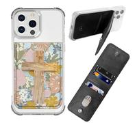BWEGRHE Adhesive Phone Sleeve, Wallet Stick On Phone PU Leather Credit ID Card Holder RFID Blocking Universally Pocket Cover, Little Wallet Design for Most Smartphones, Cross Faith