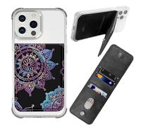 BWEGRHE Adhesive Phone Sleeve, Wallet Stick On Phone PU Leather Credit ID Card Holder RFID Blocking Universally Pocket Cover, Little Wallet Design for Most Smartphones, Dream Mandala