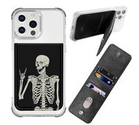 BWEGRHE Adhesive Phone Sleeve, Wallet Stick On Phone PU Leather Credit ID Card Holder RFID Blocking Universally Pocket Cover, Little Wallet Design for Most Smartphones, Rock Skull