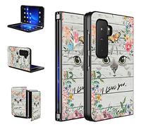 BWEGRHE Cat Flowers Designed for Microsoft Surface Duo 2 Case, Full Cover Ultra Thin PU Leather Back Hard PC Phone Case for Microsoft Surface Duo 2 2nd 2021