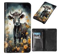 BWEGRHE Cellphone Wallet with Credit Card Holder, PU Leather RFID Blocking Flip Women Wallet Sleeve Pouch Magnetic Clasp Long Purse for Most Smartphones, Cow Daisy, S, Minimalist