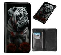 BWEGRHE Cellphone Wallet with Credit Card Holder, PU Leather RFID Blocking Flip Women Wallet Sleeve Pouch Magnetic Clasp Long Purse for Most Smartphones, Dark Bulldog, S, Minimalist