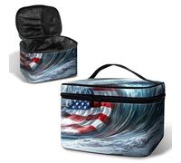 BWEGRHE Cosmetic Bag Travel Makeup Bag, Flag Waves, L