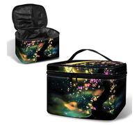 BWEGRHE Cosmetic Bag Travel Makeup Bag, Moon Flowers Tree Bloom, L