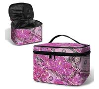 BWEGRHE Cosmetic Bag Travel Makeup Bag, Pink Glitter Dollars, L