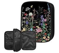 BWEGRHE Crochet Hook Case Organizer, Large Capacity Crochet Storage Bag with Zipper & Mesh Pocket for Crochet Hooks, Knitting Needles & Accessories, Wild Flowers Field Knitting Organizer for Travel