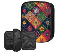 BWEGRHE Crochet Hook Case Organizer, Large Capacity Crochet Storage Bag with Zipper & Mesh Pocket for Crochet Hooks, Knitting Needles & Accessories, Color Mandalas Knitting Organizer for Travel