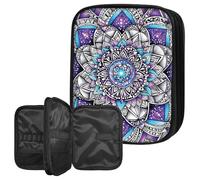 BWEGRHE Crochet Hook Case Organizer, Large Capacity Crochet Storage Bag with Zipper & Mesh Pocket for Crochet Hooks, Knitting Needles & Accessories, Purple Mandalas Knitting Organizer for Travel