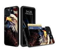 BWEGRHE Eagle Flag Wallet Case for iPhone 15 Plus 6.7" with Hidden Card Holder, Dual Layer Hybrid ID Card Slot Hard Back Soft Inner Rubber Bumper Flip Wallet Cover Case for iPhone 15 Plus