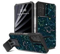 BWEGRHE Fun Dinosaurs for Samsung Galaxy A25 Case with Slide Camera Cover, Dual Layer Shockproof TPU Bumper Men Women Case with Folding Kickstand (2 Stand Ways) for Galaxy A25
