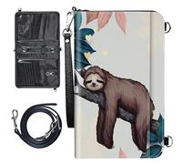 BWEGRHE Large Passport Wallet w/ 1 Removable Wristlet and 1 Crossbody Strap, Lazy Sloth, Modern