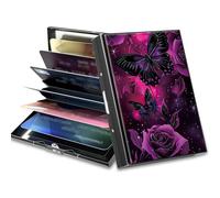 BWEGRHE Small Travel Wallets Slim Multi-slot Card Organizer Case Cute Credit Card Holder RFID-Blocking Card Case Small Wallet for Women Men, Pink Glitter Dollars, Matel, Minimalist