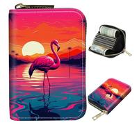 BWEGRHE Small Travel Wallets Slim Multi-slot Card Organizer Case Cute Credit Card Holder RFID-Blocking Card Case Small Wallet for Women Men, Pink Flamingo Sunset Sky, Portable, Classic