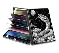 BWEGRHE Small Travel Wallets Slim Multi-slot Card Organizer Case Cute Credit Card Holder RFID-Blocking Card Case Small Wallet for Women Men, Moon Flowers Tree Bloom, Matel, Minimalist