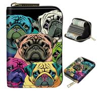BWEGRHE Small Travel Wallets Slim Multi-slot Card Organizer Case Cute Credit Card Holder RFID-Blocking Card Case Small Wallet for Women Men, Color Pugs, Portable, Classic