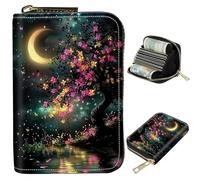 BWEGRHE Small Travel Wallets Slim Multi-slot Card Organizer Case Cute Credit Card Holder RFID-Blocking Card Case Small Wallet for Women Men, Moon Flowers Tree Bloom, Portable, Classic