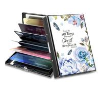 BWEGRHE Small Travel Wallets Slim Multi-slot Card Organizer Case Cute Credit Card Holder RFID-Blocking Card Case Small Wallet for Women Men, Bible Blue, Matel, Minimalist