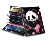 BWEGRHE Small Travel Wallets Slim Multi-slot Card Organizer Case Cute Credit Card Holder RFID-Blocking Card Case Small Wallet for Women Men, Panda, Matel, Minimalist