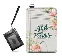 BWEGRHE Small Travel Wallets Slim Multi-slot Card Organizer Case Cute Credit Card Holder RFID-Blocking Card Case Small Wallet for Women Men, Matthew 19:26 Flower, slim, Minimalist