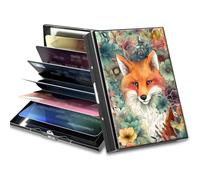 BWEGRHE Small Travel Wallets Slim Multi-slot Card Organizer Case Cute Credit Card Holder RFID-Blocking Card Case Small Wallet for Women Men, Pink Flamingo Sunset Sky, Matel, Minimalist