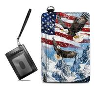 BWEGRHE Small Travel Wallets Slim Multi-slot Card Organizer Case Cute Credit Card Holder RFID-Blocking Card Case Small Wallet for Women Men, Eagle Iceberg American Flag, slim, Minimalist