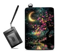 BWEGRHE Small Travel Wallets Slim Multi-slot Card Organizer Case Cute Credit Card Holder RFID-Blocking Card Case Small Wallet for Women Men, Moon Flowers Tree Bloom, slim, Minimalist