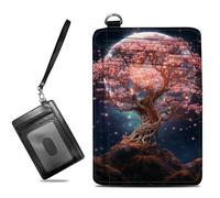 BWEGRHE Small Travel Wallets Slim Multi-slot Card Organizer Case Cute Credit Card Holder RFID-Blocking Card Case Small Wallet for Women Men, Moon Cherry Blossom Tree, slim, Minimalist