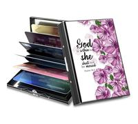 BWEGRHE Small Travel Wallets Slim Multi-slot Card Organizer Case Cute Credit Card Holder RFID-Blocking Card Case Small Wallet for Women Men, Bible Purple Flower, Matel, Minimalist