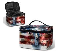 BWEGRHE Travel Makeup Bag with Detachable Wrist Strap, Faith Flag, L