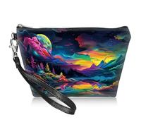 BWEGRHE Travel Makeup Bag with Detachable Wrist Strap, Lake Of Secrets, S